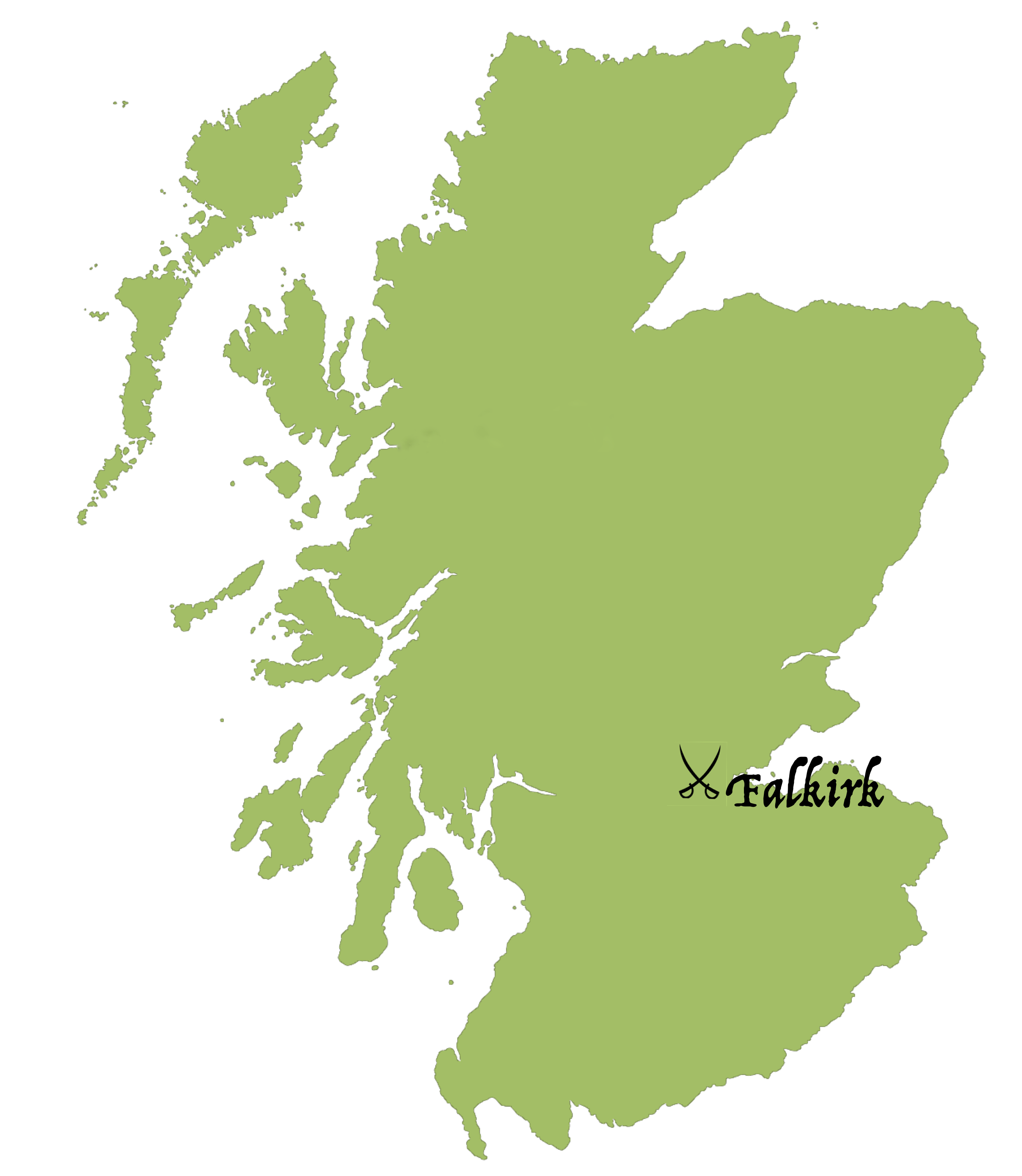 Location of Sheriffmuir battlefield on a map of Scotland.